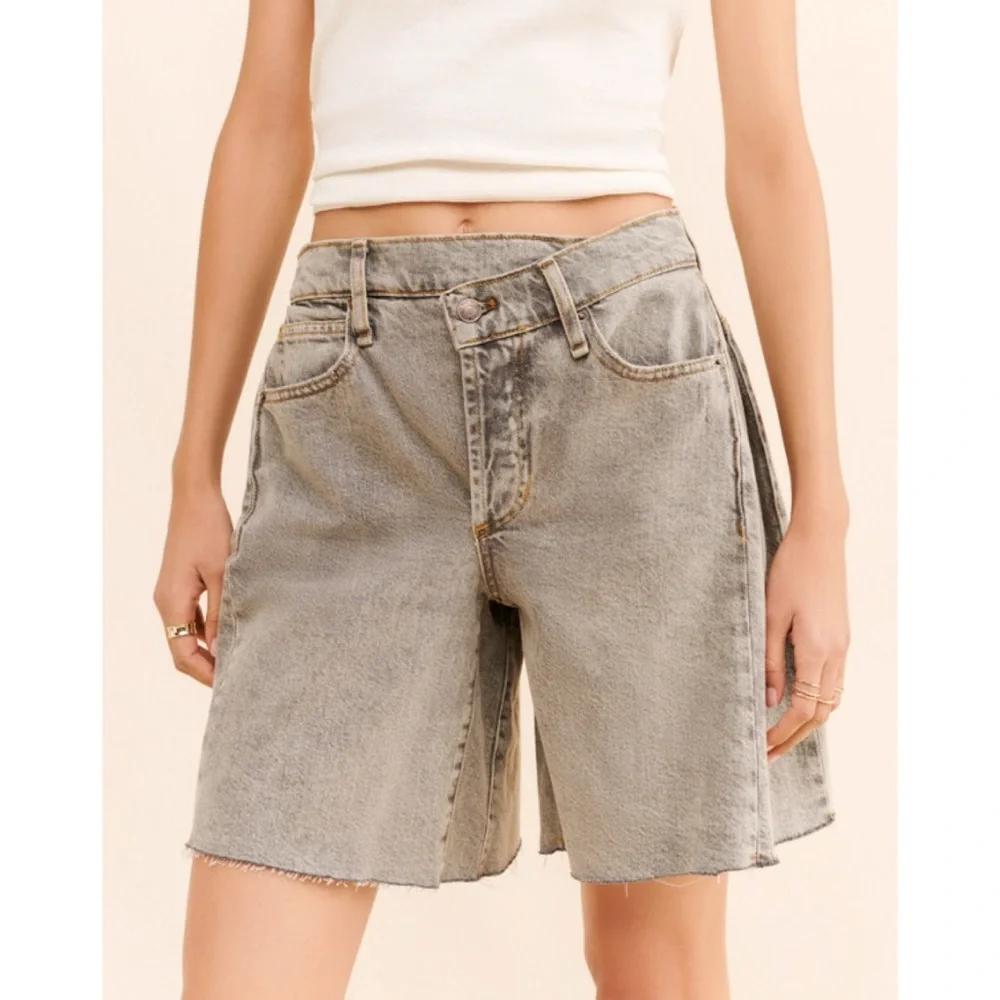 NWT Free People Boomerang Long Jean Shorts Gray 27